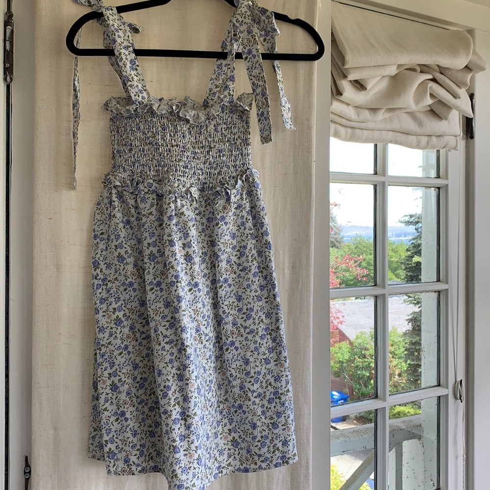 Reformation tie shoulder mini dress